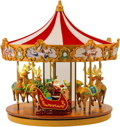 Musical Holiday Carousel Decor  Dual-Set Animated Ferris Wheel & Merry-Go-Round (15″ Gold + 12″ Red)