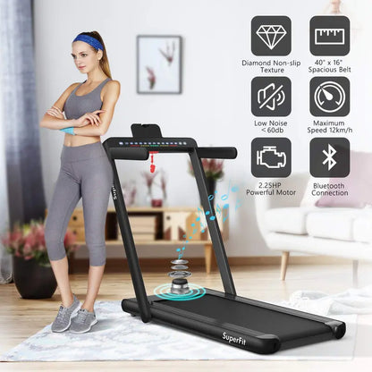 Dual-Display Under-Desk Folding Treadmill  2.25HP Superfit Compact Exercise Pad