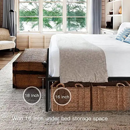 HAAGEEP Queen Bed Frame 18″ High Platform with Storage, No Box Spring Needed, Heavy Duty Steel, Easy Assembly