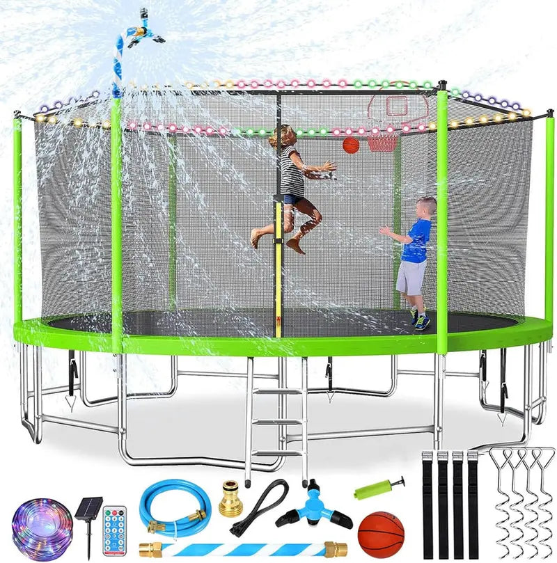 16-Foot Upgraded Trampoline with Enclosure Net and Adjustable Basketball Hoop