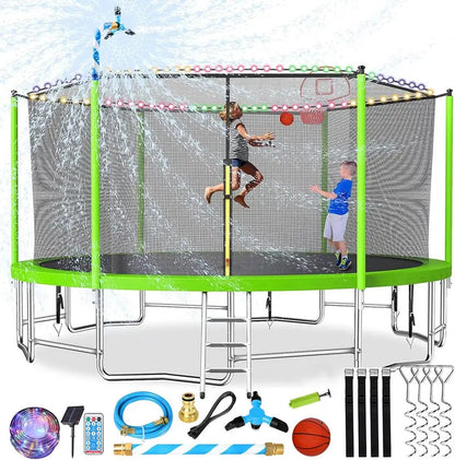 16-Foot Upgraded Trampoline with Enclosure Net and Adjustable Basketball Hoop