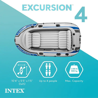 Excursion Inflatable Fishing Boat  SuperTough PVC with Adjustable Backrest Seats, Rod Holders & Welded Oar Locks
