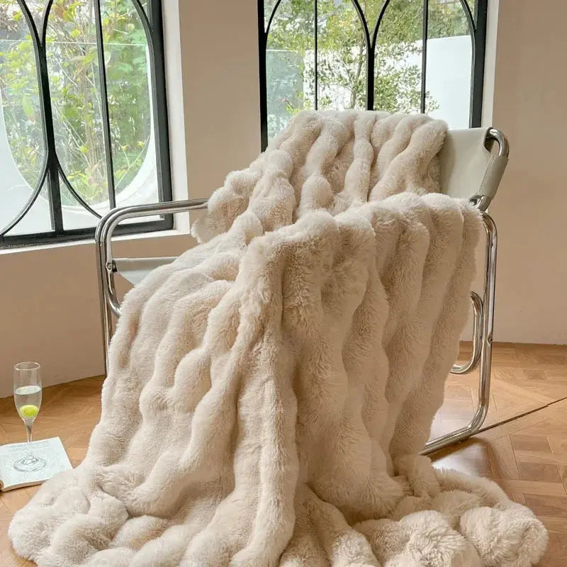 Reversible Textured Throw Blanket  Dual-Sided Bubble-Knit Design