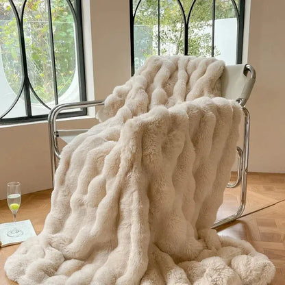 Reversible Textured Throw Blanket  Dual-Sided Bubble-Knit Design