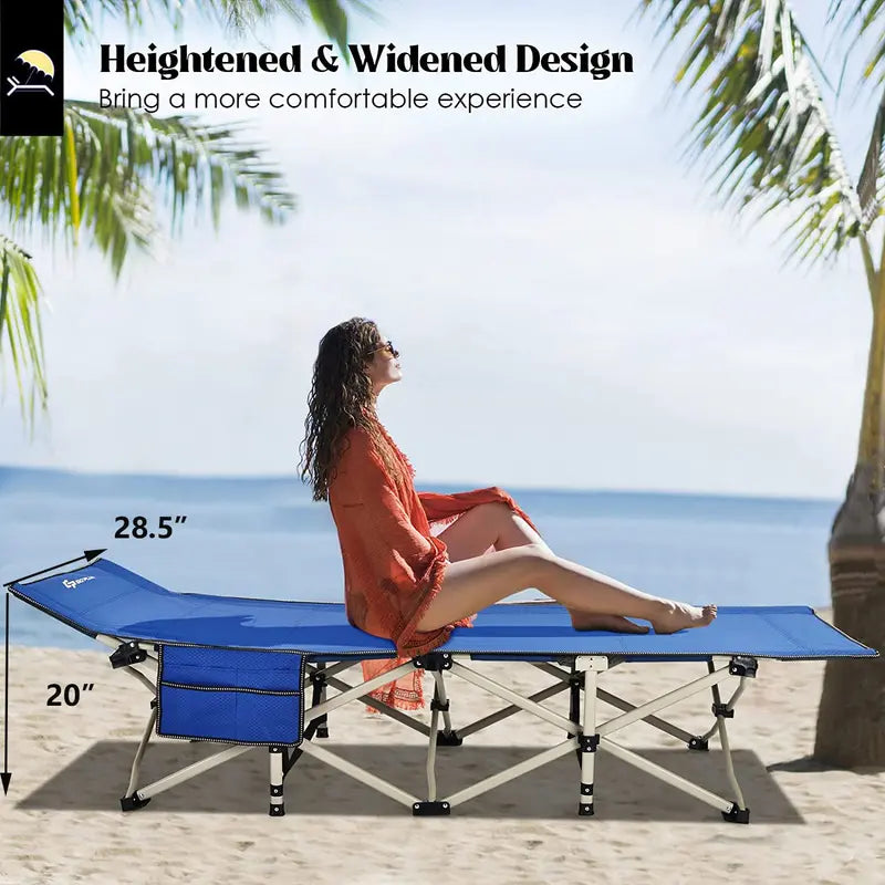 Extra-Wide Folding Camping Cot  Reinforced 28.5-Inch Wide Cot Supporting Up to 882 LB