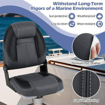 Three-Pack Adjustable Folding Boat Seats — Includes Two High-Back and One Low-Back Bass Boat Chair with 28D Foam Cushioning