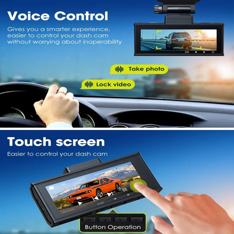 TOGUARD Dash Cam 4K with 5Ghz Wifi GPS, 4K+2K Dash Cam Front and Rear 3.16  Touch Screen with 64GB Memory Card