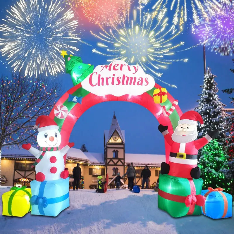 ZXSWONLY 12.5FT Christmas Inflatable Archway with Santa &amp; Snowman, LED Lit, Weather Resistant Polyester for Indoor/Outdoor Holiday Decor
