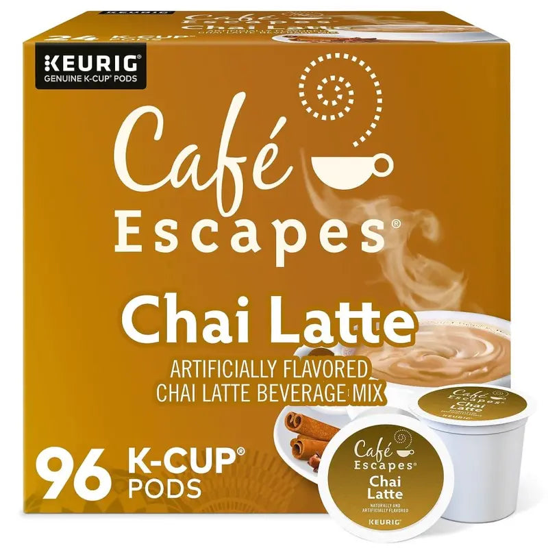 Cafe Escapes Chai Latte K-Cup Pods, 96 Ct, Keurig Compatible, Black Tea & Spices