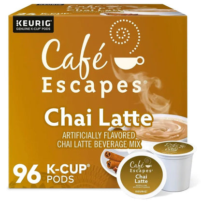 Cafe Escapes Chai Latte K-Cup Pods, 96 Ct, Keurig Compatible, Black Tea & Spices