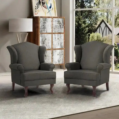Set of 2 Wingback Accent Chairs ¡ª Traditional Upholstered Armchairs for Living Room or Bedroom