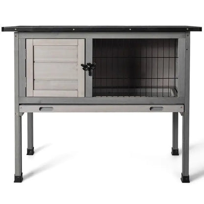 Dual-Use Elevated Wooden Hutch for Rabbits  Indoor/Outdoor Design with Slide-Out Tray for Easy Maintenance
