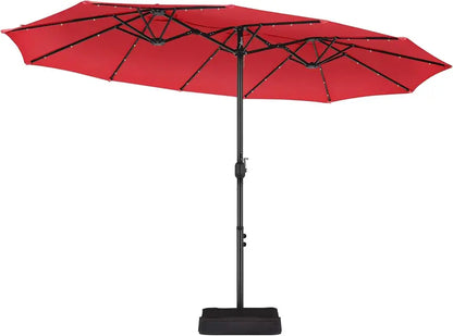 15-Foot Solar-Powered Rectangle Patio Umbrella with 36 LEDs and Crank Lift