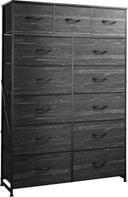 WLIVE 13-Bin Steel Storage Tower  Charcoal Black Tall Organizer with Fabric Bins for Hallway or Home Office