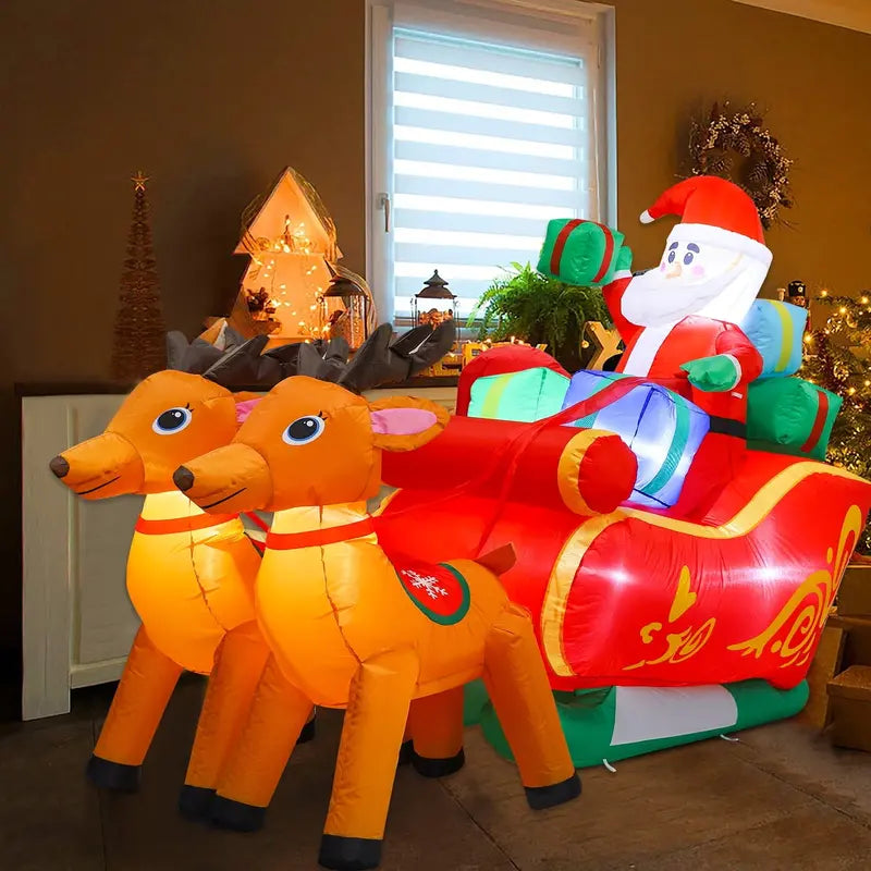 HolidayJoy 7ft Inflatable Santa & Reindeer Sleigh with LED Lights  Outdoor Christmas Decor