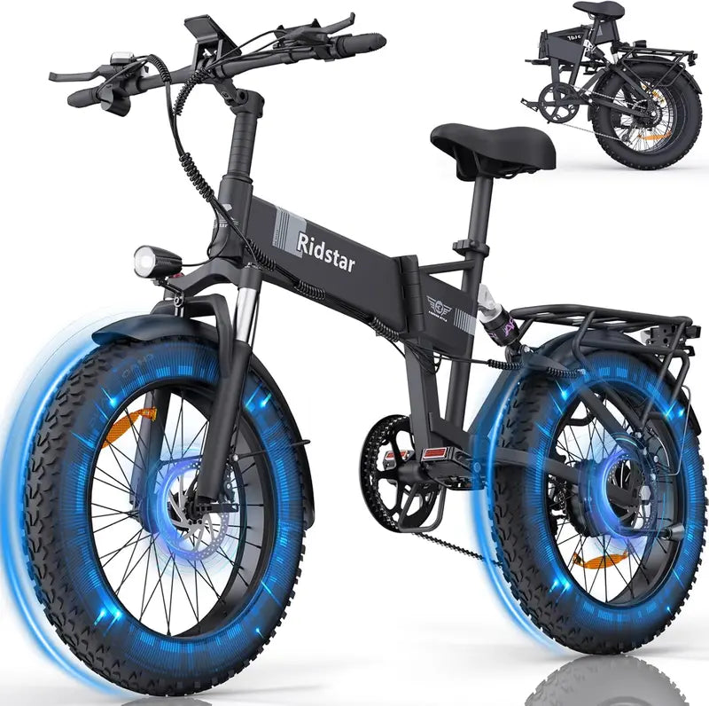 Adult Electric Fat Tire Bike  1000W Motor, 48V Battery, 2530 MPH Top Speed, 5075 Mile Range, 20″ All-Terrain E-Bike