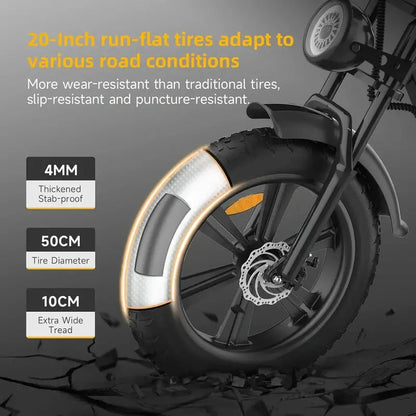 Happyrun 20″ Fat-Tire Electric Bike  750W Motor, 48V 18Ah Removable Battery, 20 MPH Top Speed, 68-Mile Range