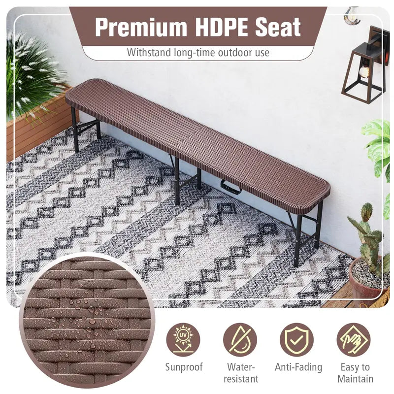 6-Foot Heavy-Duty Plastic Folding Bench  1320-LB Capacity Portable Seat for Camping, Picnics & Events