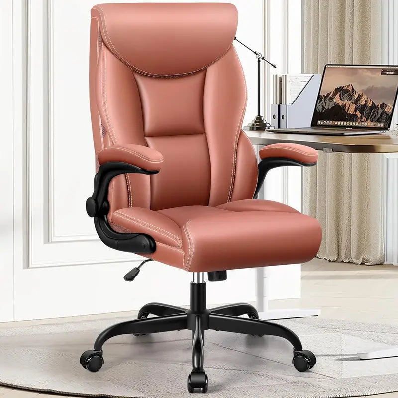 High-Back Ergonomic Office Chair  Breathable Leather, Lumbar Support & 360° Swivel