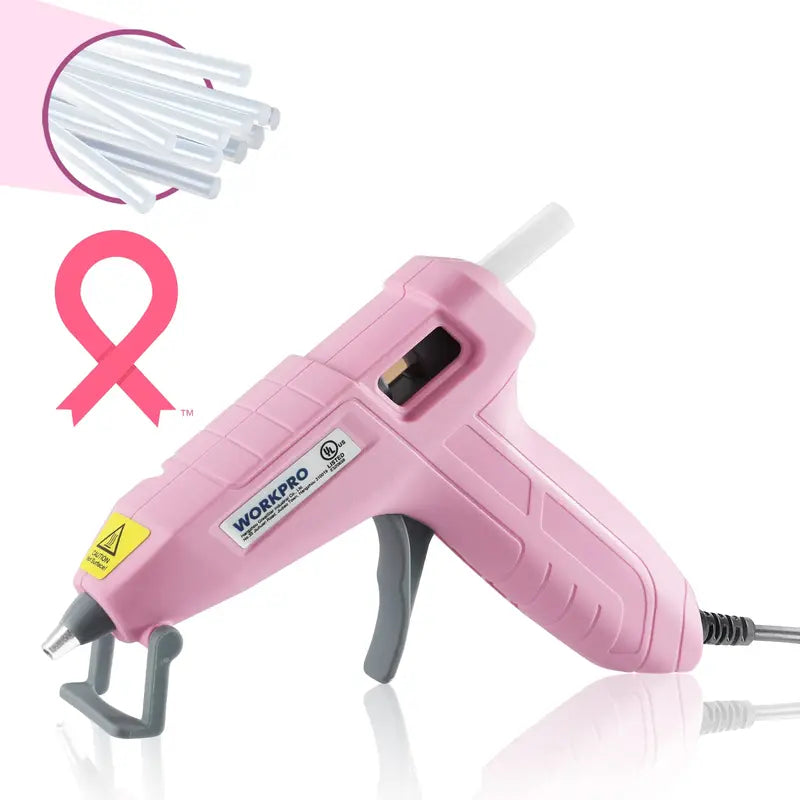 WORKPRO Compact Hot Glue Gun Kit  Includes 20 Glue Sticks & Pink Ribbon Design