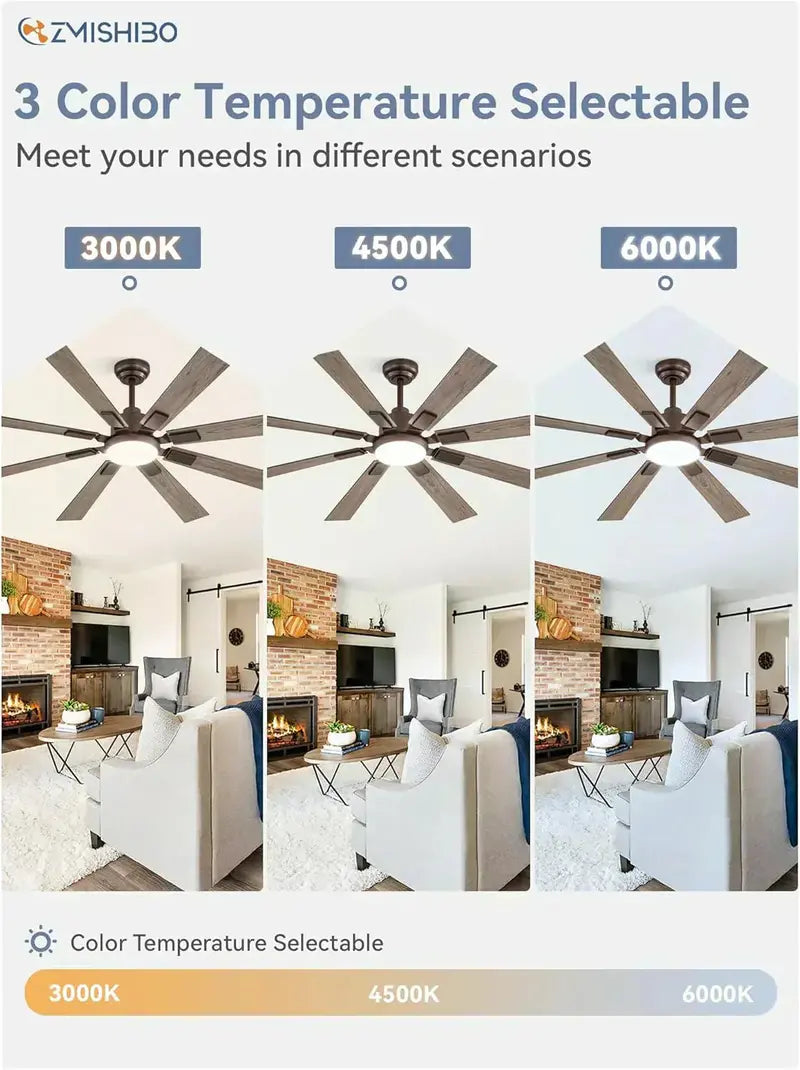 Zmishibo 72-Inch Ceiling Fan with Integrated Light & Remote Control  Indoor/Outdoor Rated