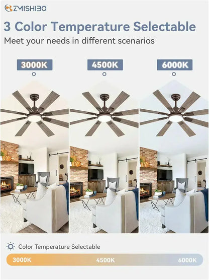 Zmishibo 72-Inch Ceiling Fan with Integrated Light & Remote Control  Indoor/Outdoor Rated