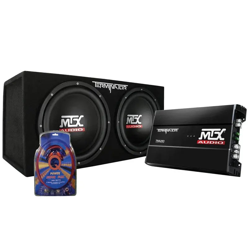 MTX 12-Inch Dual-Loaded Car Subwoofer System with Enclosure, Amp, and Wiring Kit