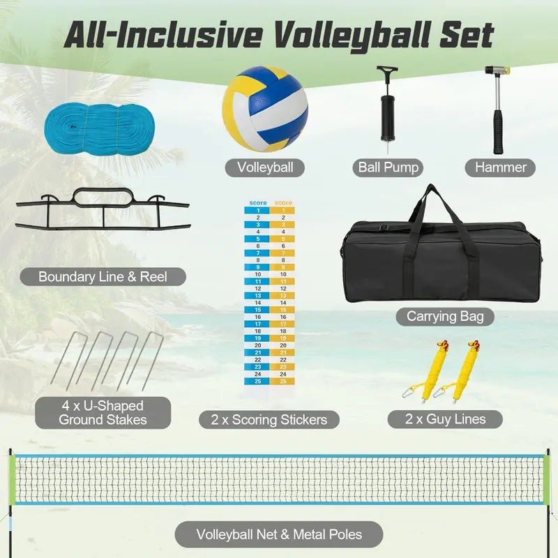 Easy-Setup Outdoor Volleyball Net Kit with Height-Adjustable Poles
