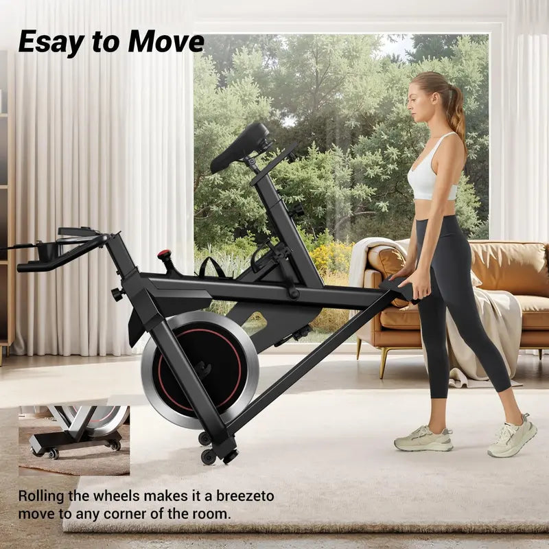CURSOR FITNESS Indoor Cycling Bike  Silent Belt-Drive Stationary Bike with Ergonomic Seat, iPad Mount & Triple Bottle Holders