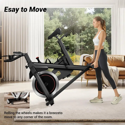 CURSOR FITNESS Indoor Cycling Bike  Silent Belt-Drive Stationary Bike with Ergonomic Seat, iPad Mount & Triple Bottle Holders