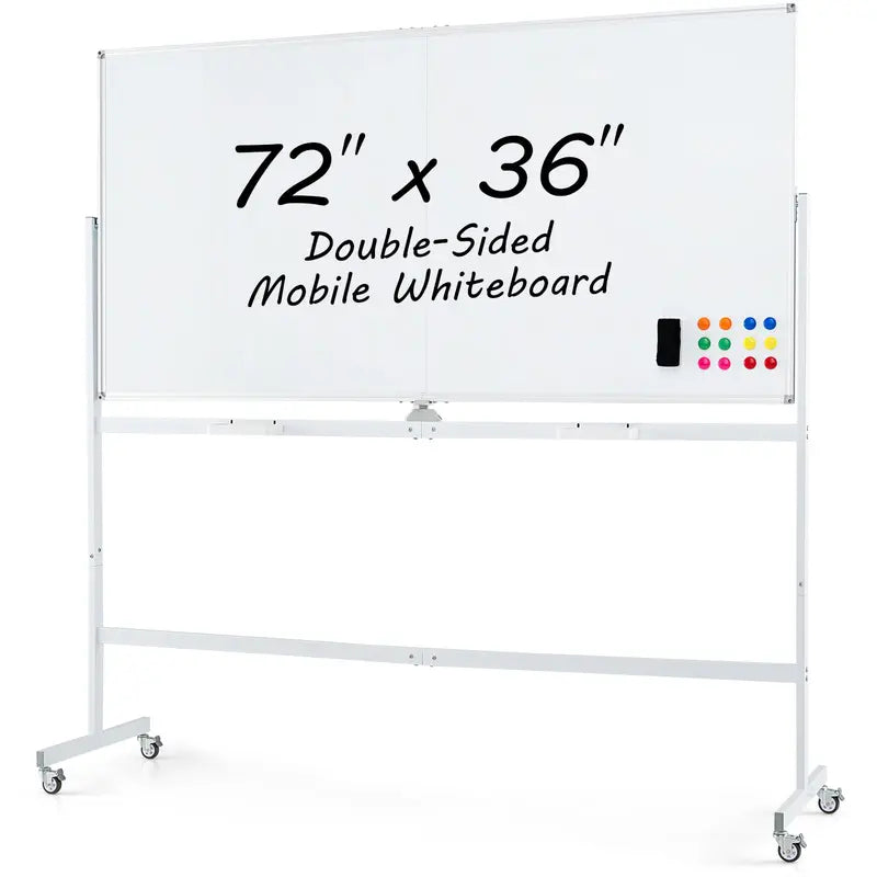 72″ x 36″ Rolling Dry-Erase Board — Double-Sided Magnetic Whiteboard on Sturdy Aluminum Stand
