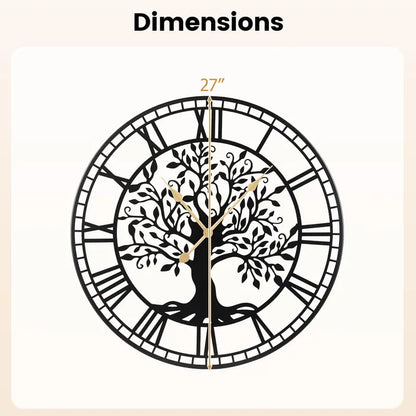 27-Inch Tree of Life-Themed Battery-Operated Metal Wall Clock with Elegant Finish