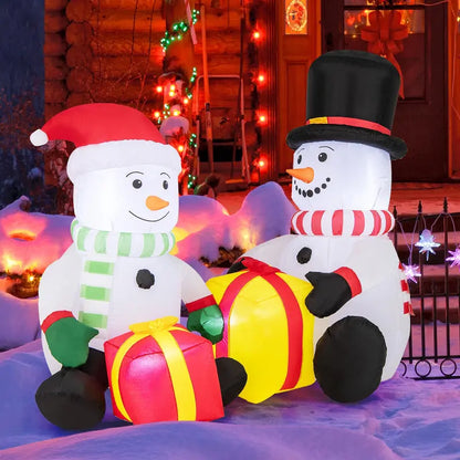 5-Foot Dual-Snowman Inflatable — LED-Illuminated Outdoor Christmas Display Holding Gift Boxes