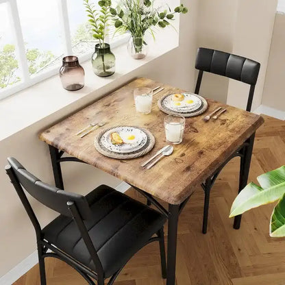 Compact 2-Person Dining Set with Upholstered Chairs and Space-Saving Table