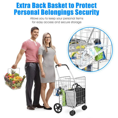 Jumbo Capacity Folding Shopping Cart  Multi-Use Carrier for Groceries, Luggage & More