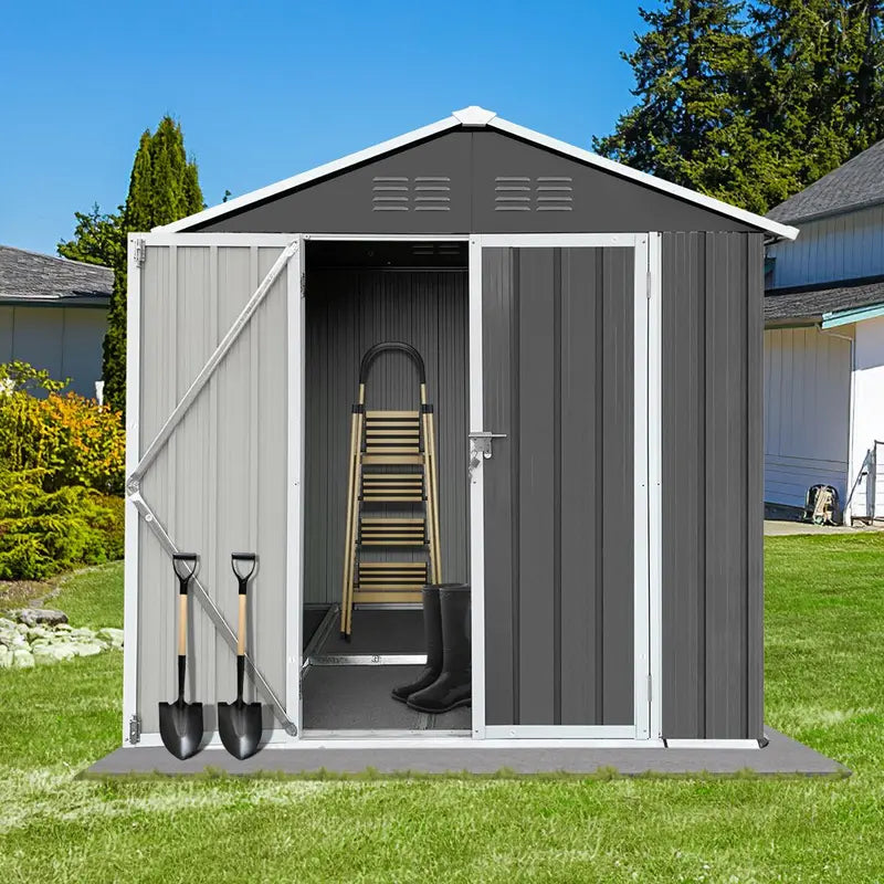Seizeen 6¡ä x 4¡ä Galvanized Steel Outdoor Storage Shed with Lockable Doors, Rustproof &amp; UV-Resistant, Dark Gray