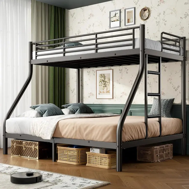 Cyranture Heavy-Duty Twin-over-Full Metal Bunk Bed  Reinforced Guardrails & Sturdy Frame