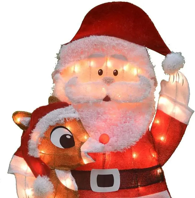 ProductWorks Santa & Rudolph 2D Outdoor Christmas Decoration with 70 Lights, Fabric & Metal, Incandescent