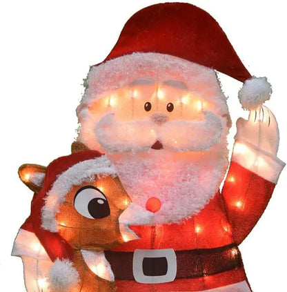 ProductWorks Santa & Rudolph 2D Outdoor Christmas Decoration with 70 Lights, Fabric & Metal, Incandescent