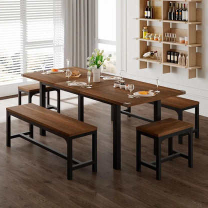Expandable 63-Inch Dining Table Set Accommodating 4 to 8 Diners