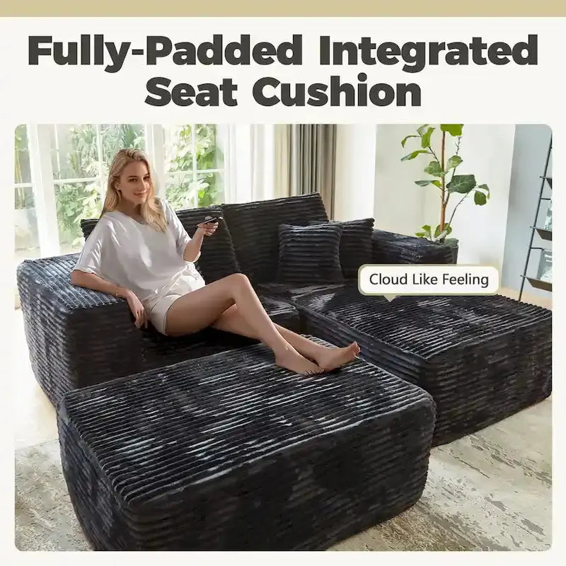HOOOWOOO Plush L-Shaped Sectional  Modern Modular Sofa with Detachable Ottoman