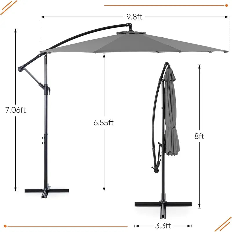 9.8-Foot Cantilever Patio Umbrella with Adjustable Tilt, 8-Rib Steel Frame, UV-Resistant Canopy for Backyard, Pool, or Garden  Blue