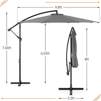 9.8-Foot Cantilever Patio Umbrella with Adjustable Tilt, 8-Rib Steel Frame, UV-Resistant Canopy for Backyard, Pool, or Garden  Blue