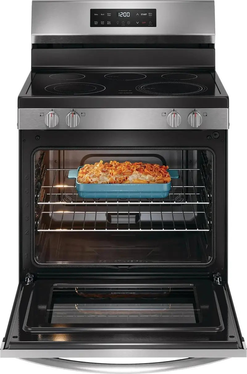 Frigidaire 30-Inch Freestanding Electric Range  5-Burner Glass Top, 5.3 Cu. Ft. Oven, Steam Clean, Stainless Steel