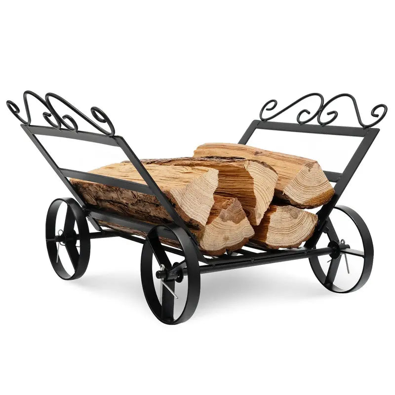 20-Inch Decorative Firewood Rack with Wheels for Indoor or Outdoor Use