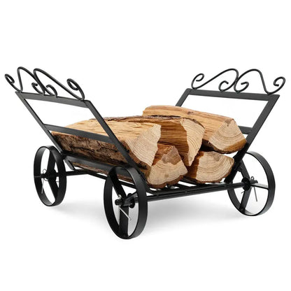 20-Inch Decorative Firewood Rack with Wheels for Indoor or Outdoor Use