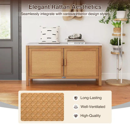 Acacia Wood Outdoor Storage Cabinet with Faux Marble Top and Weather-Resistant Finish