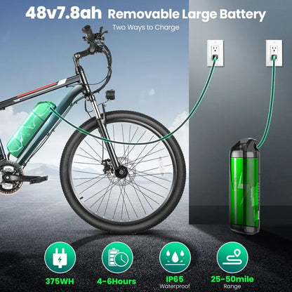 500W 26-Inch Adult Electric Bike with Cruise Control & LCD Display