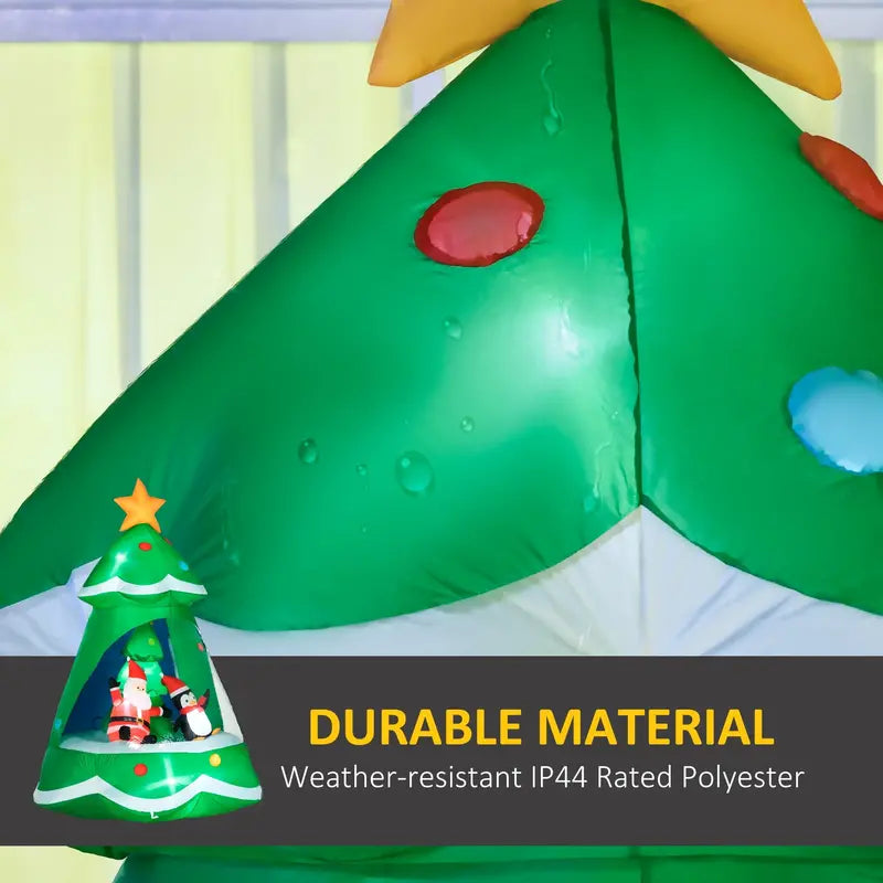 HOMCOM 7FT Inflatable Christmas Tree with Santa & Penguin, LED Lights, Outdoor Decor