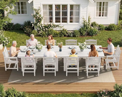 SERWALL 7-Piece Blue HDPE Outdoor Dining Set with Umbrella Hole and Stackable Chairs